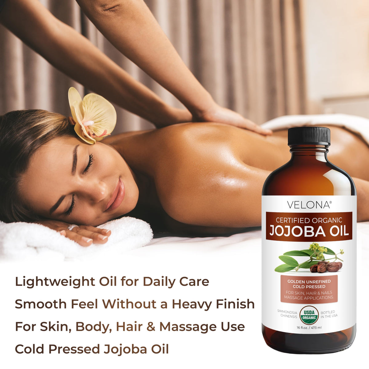 velona oil applied to hair ends for smooth shine benefit