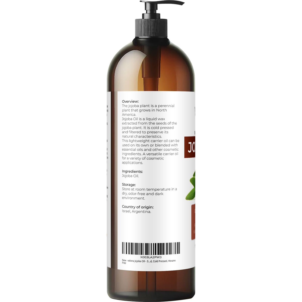 velona jojoba oil label detail and ingredients showing cold-pressed purity