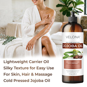 velona jojoba drop on skin demonstrating lightweight absorption and hydration