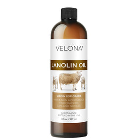velona lanolin oil front packaging showing 8 fl oz bottle and clear label providing product clarity
