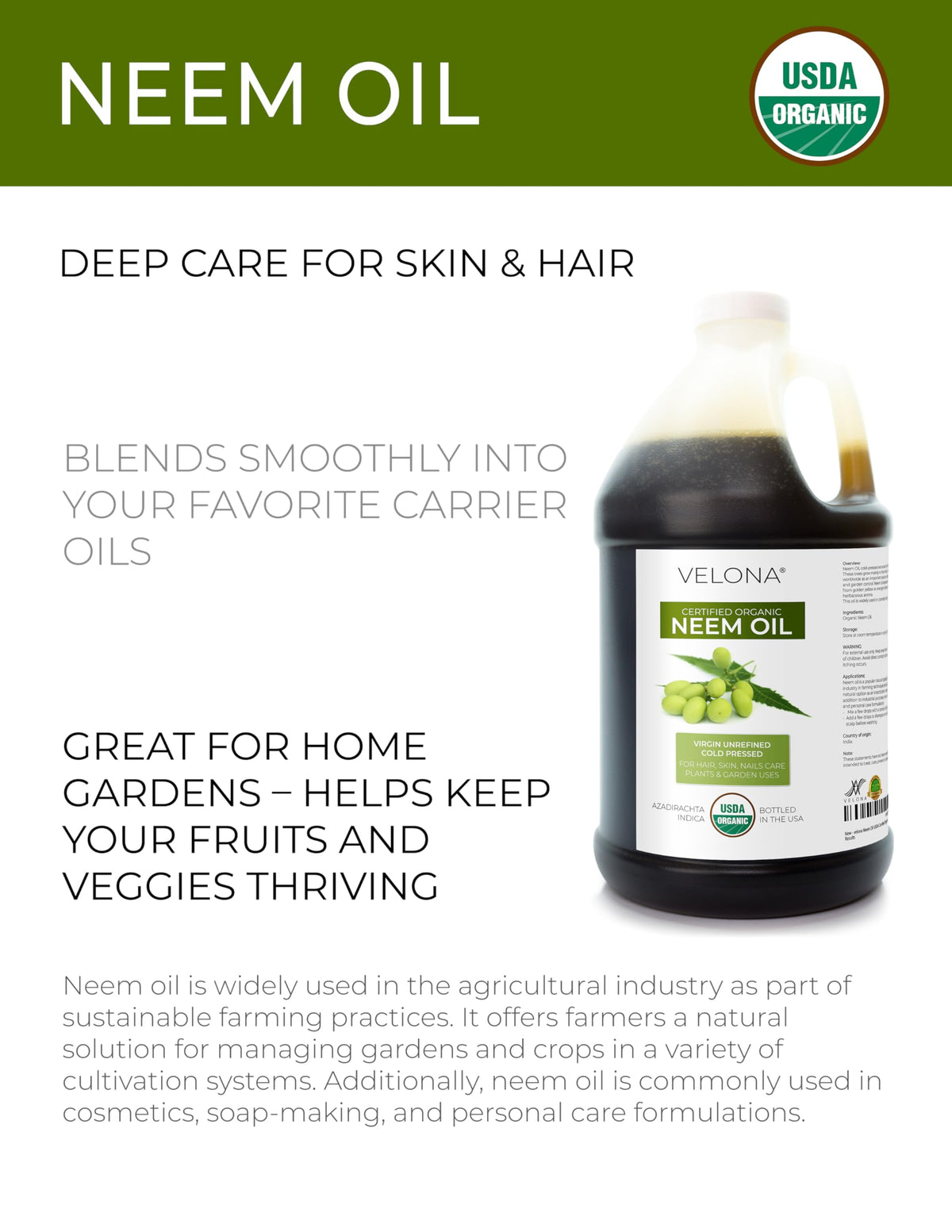 velona neem oil pouring close-up displaying rich texture and cold-pressed purity benefit