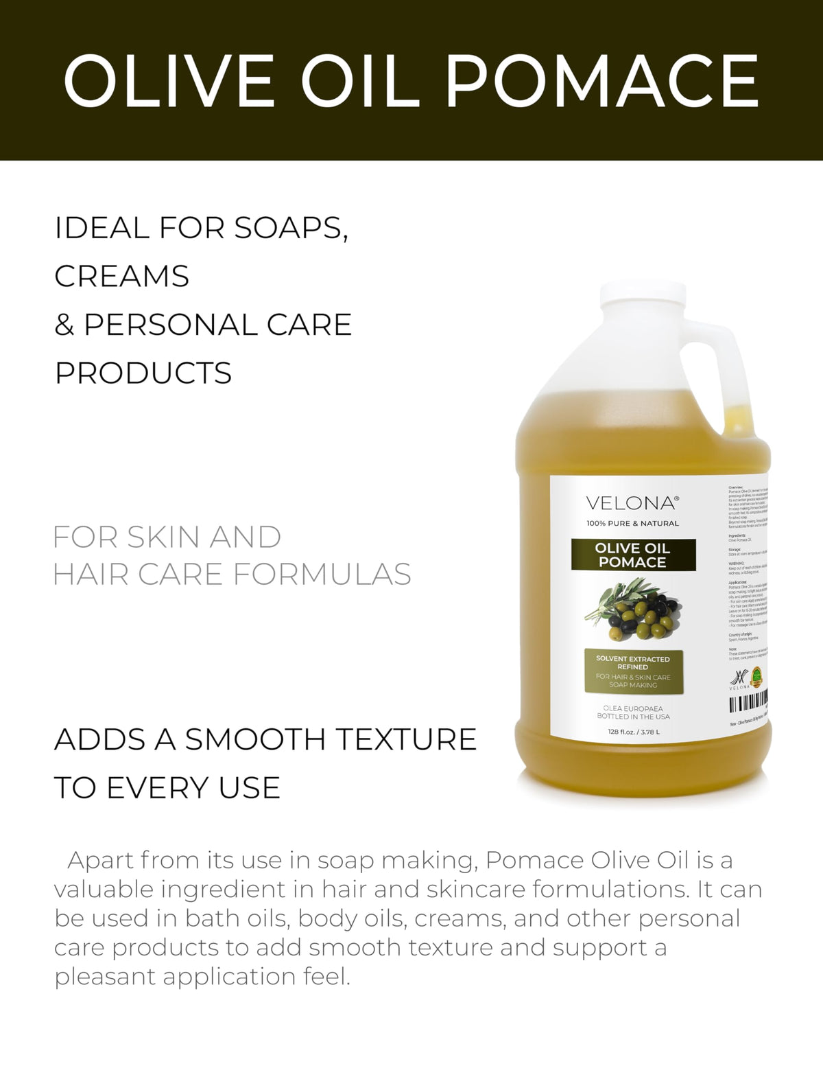 velona close-up of olive pomace oil texture on surface showing smooth consistency benefit