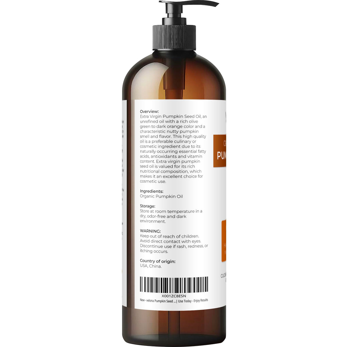 velona label detail highlighting USDA Organic certification and purity benefit