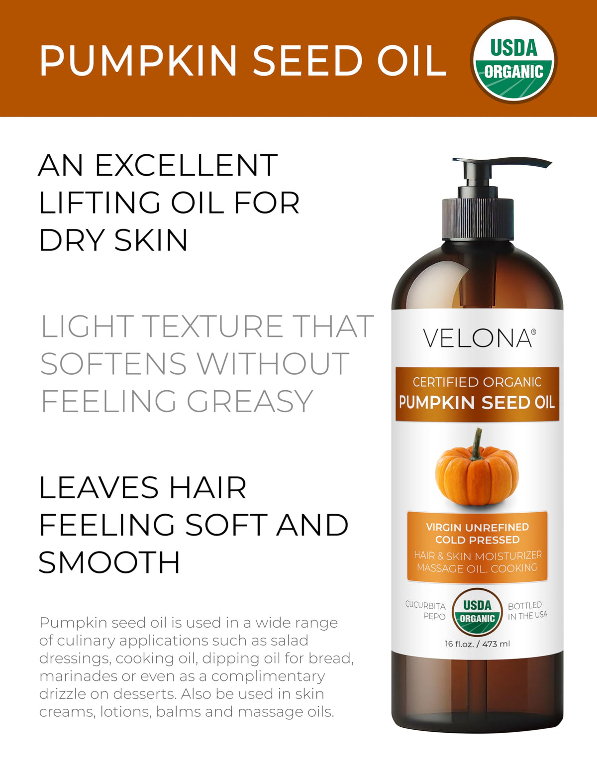 velona pouring oil closeup showing smooth texture and nourishing sheen