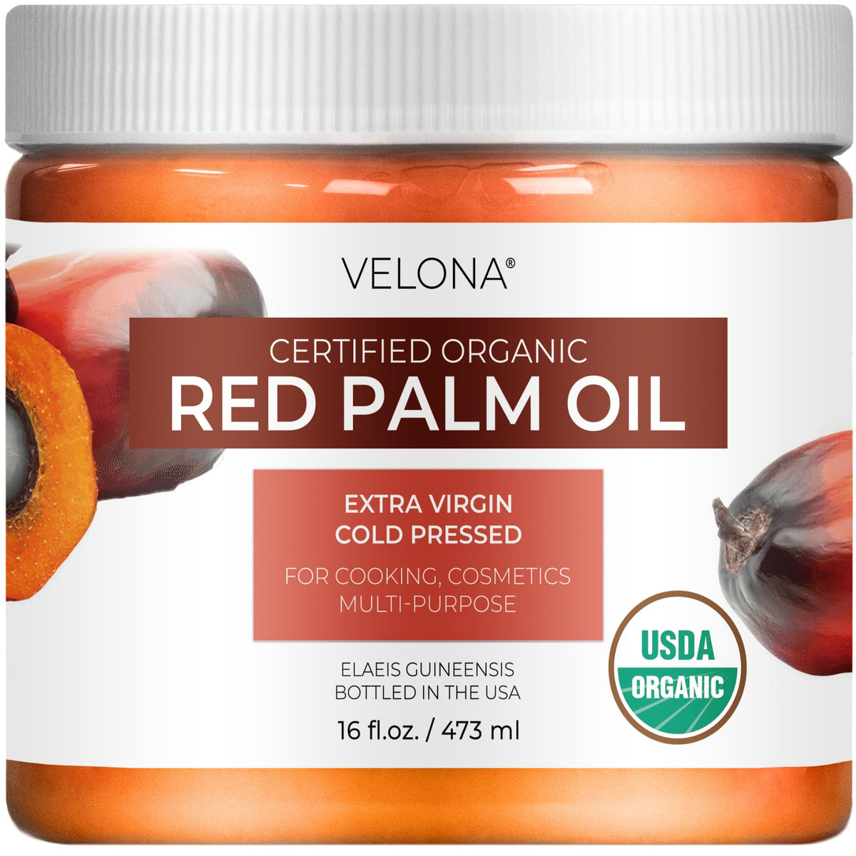 velona jar front view showing label and organic red palm oil for reliable cooking