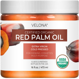 velona jar front view showing label and organic red palm oil for reliable cooking