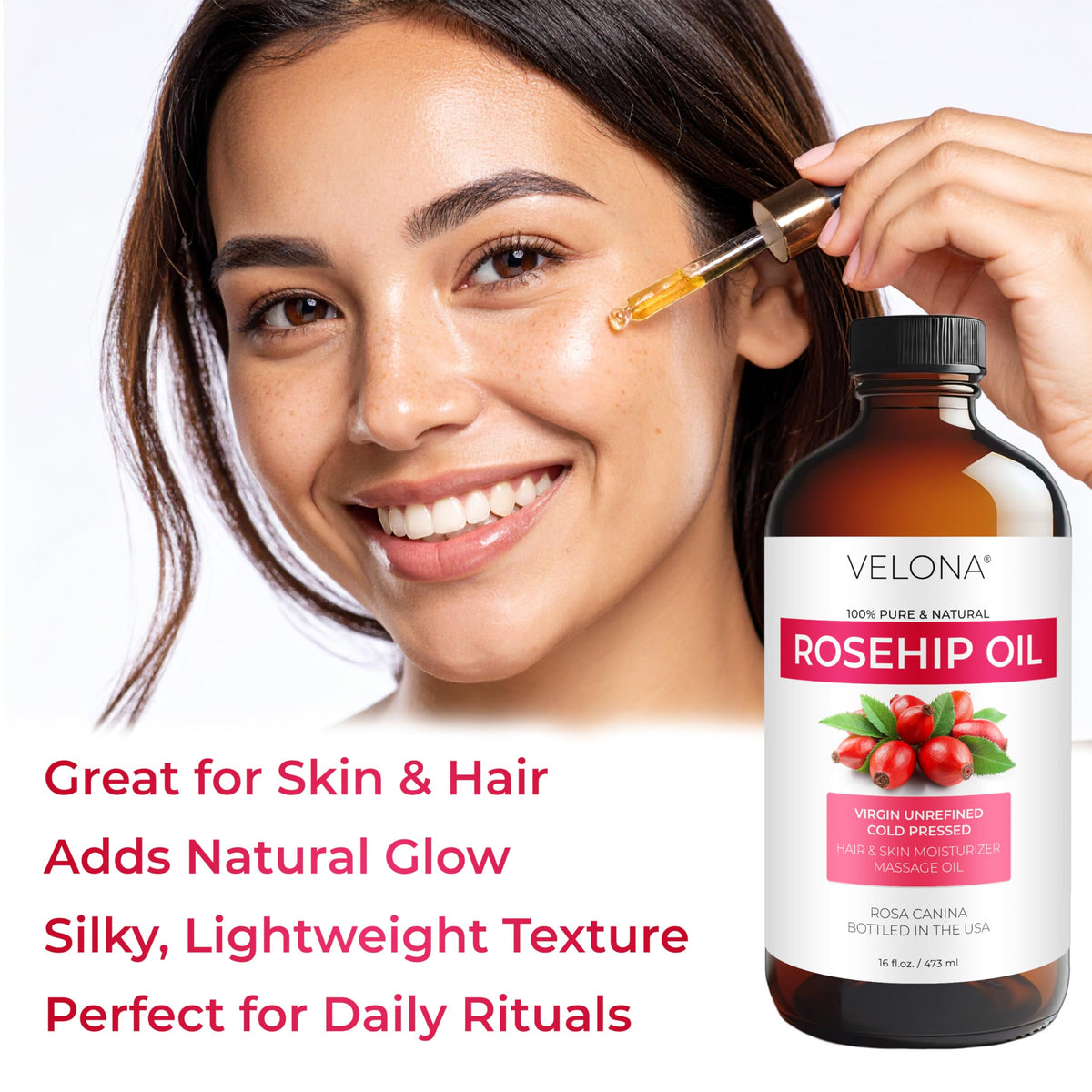 velona rosehip oil used in a massage setting for hydrated skin