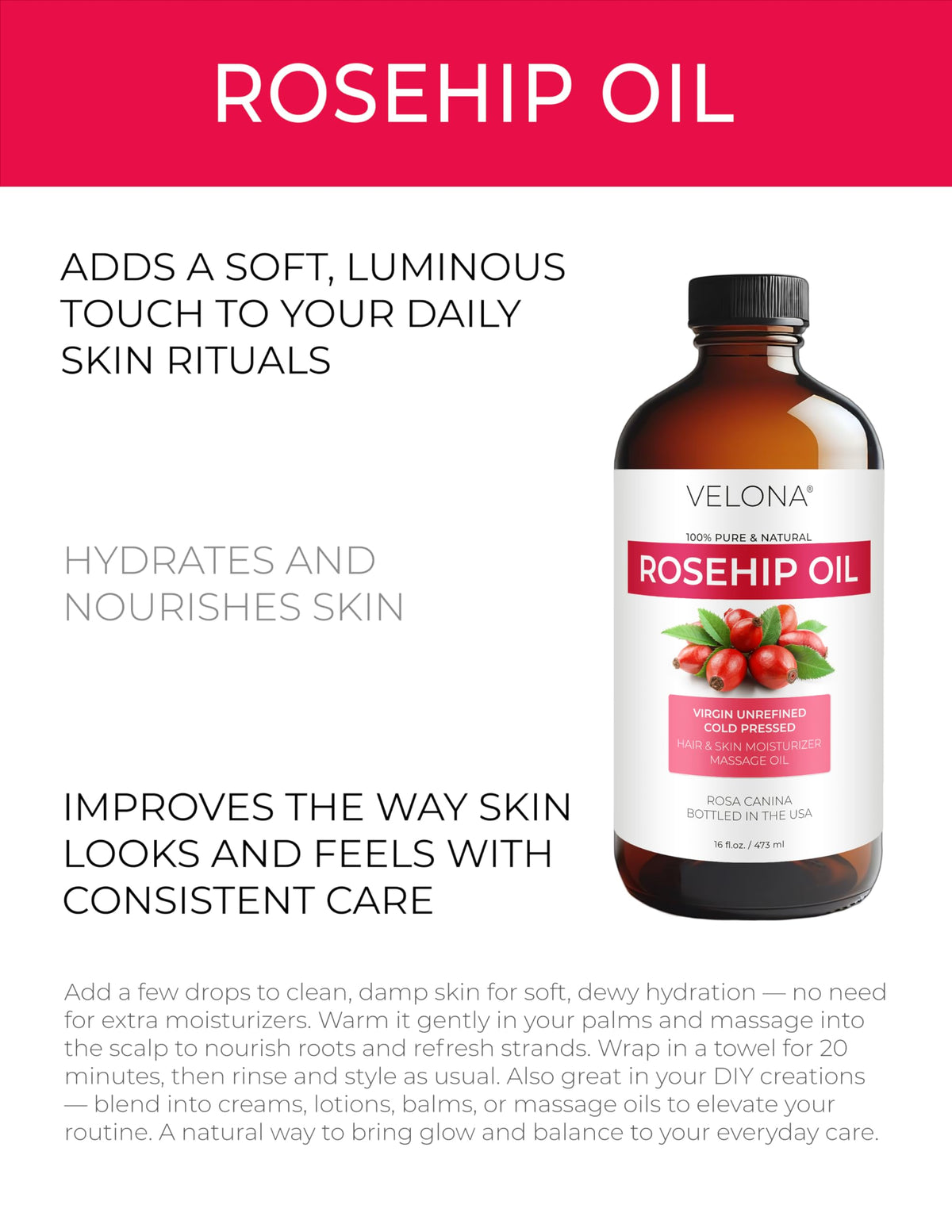 velona rosehip oil golden texture close-up showing smooth absorbency