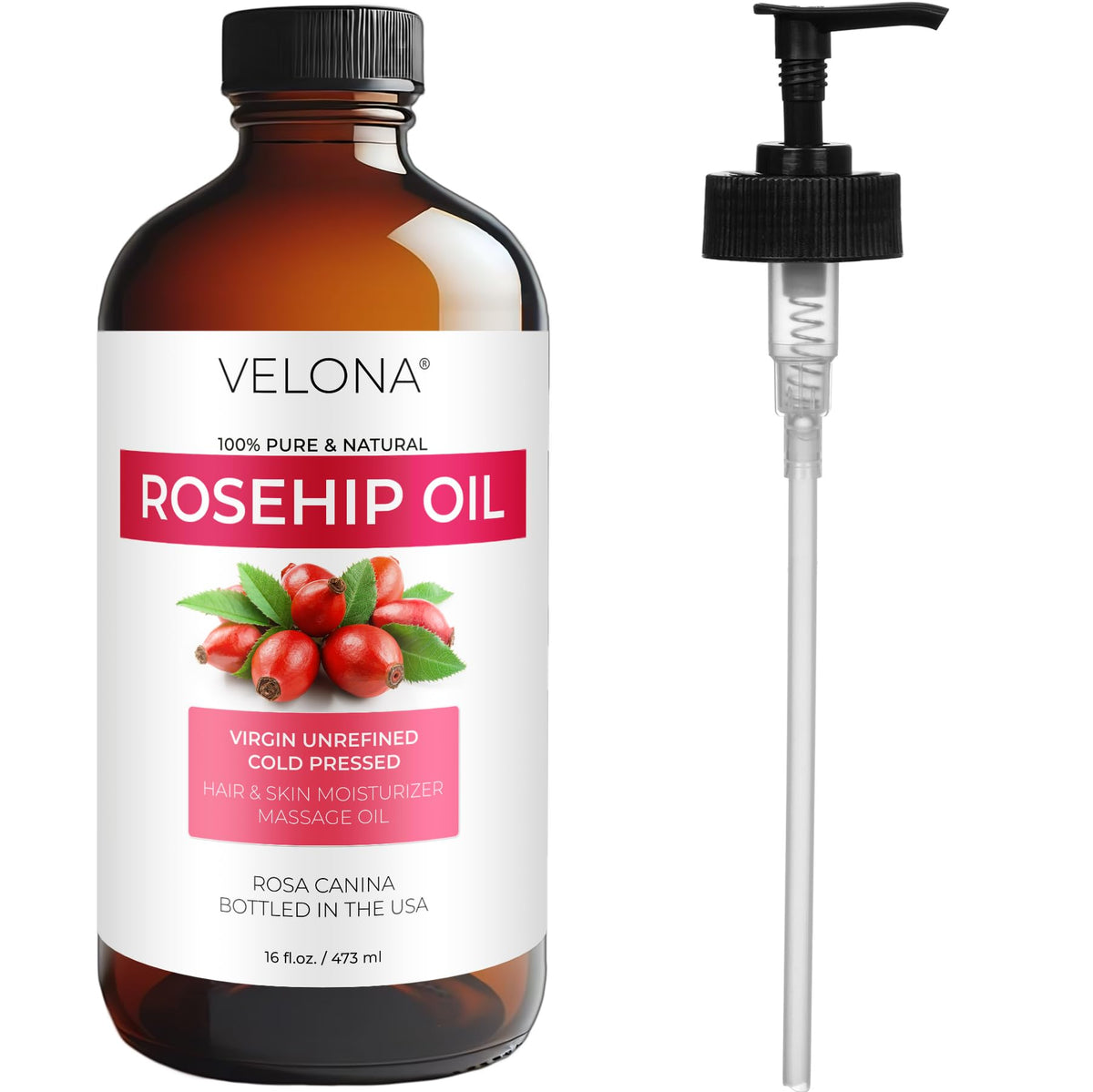 velona rosehip oil label close-up showing cold-pressed and hexane-free