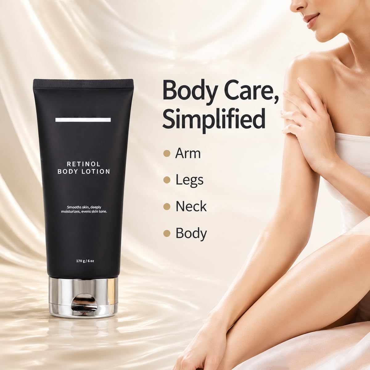 Veloxyn cream applied to neck showing smooth finish and visible hydration benefit