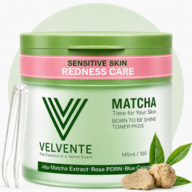 VELVENTE jar front view showing 100 pads and soothing benefits