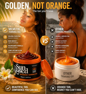 Person relaxing poolside with Velvetix nearby indicating fast-drying tanning routine