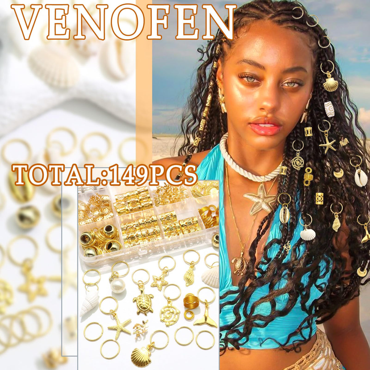 VENOFEN close-up of natural shell charm highlighting texture and coastal accent