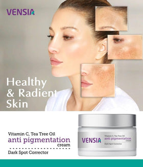 VENSIA jar open with cream visible, demonstrates easy scoopable formula