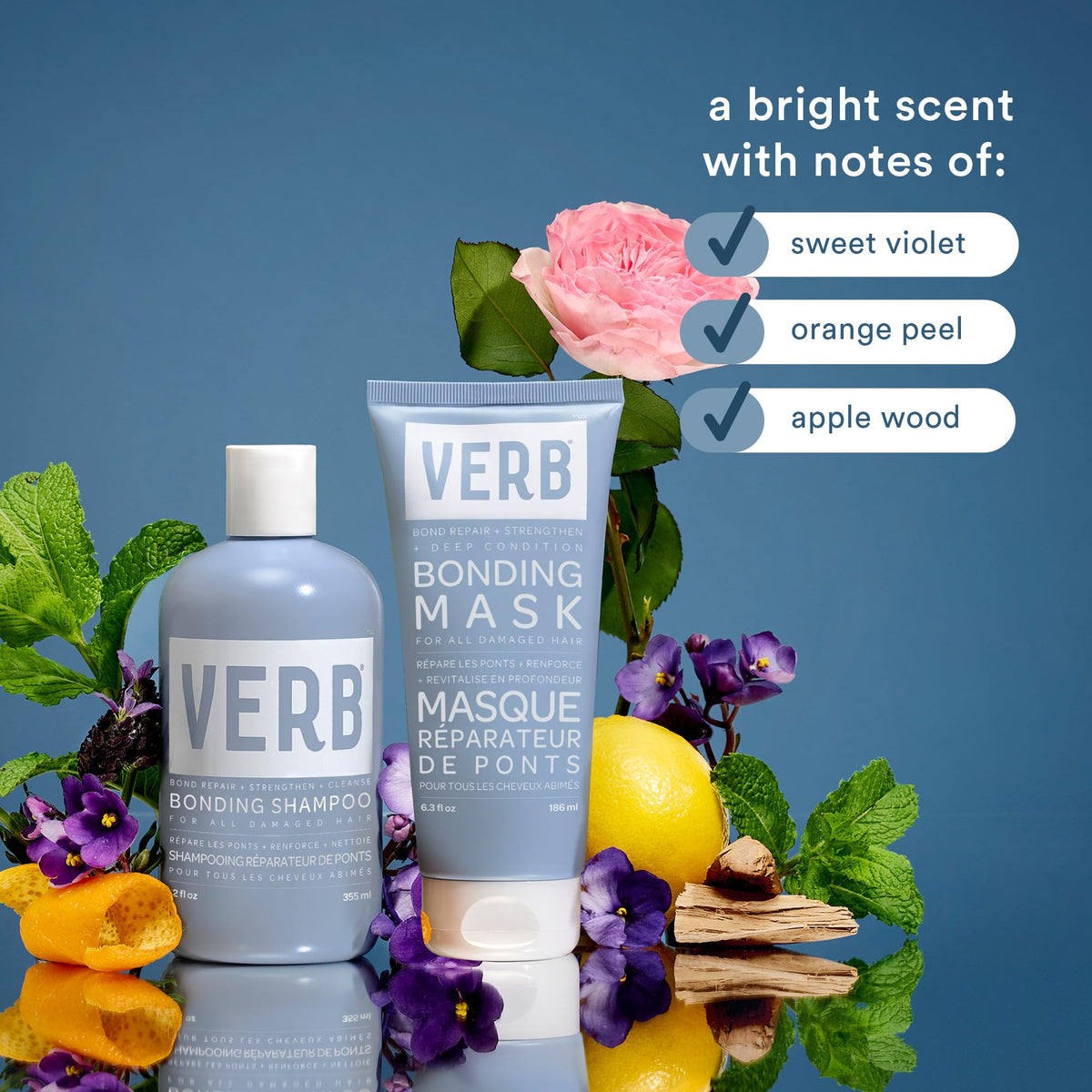 VERB shampoo in use in shower illustrating strengthened hair feel