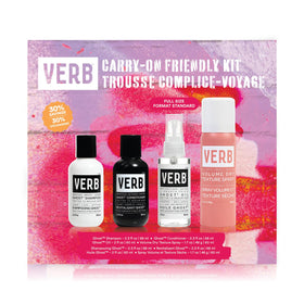 VERB kit front packaging showing four travel bottles and convenience