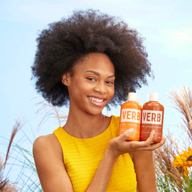 VERB curl duo on bathroom shelf styled for daily routine benefit