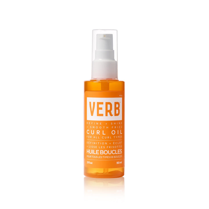 VERB curl oil front bottle showing packaging and easy use benefit