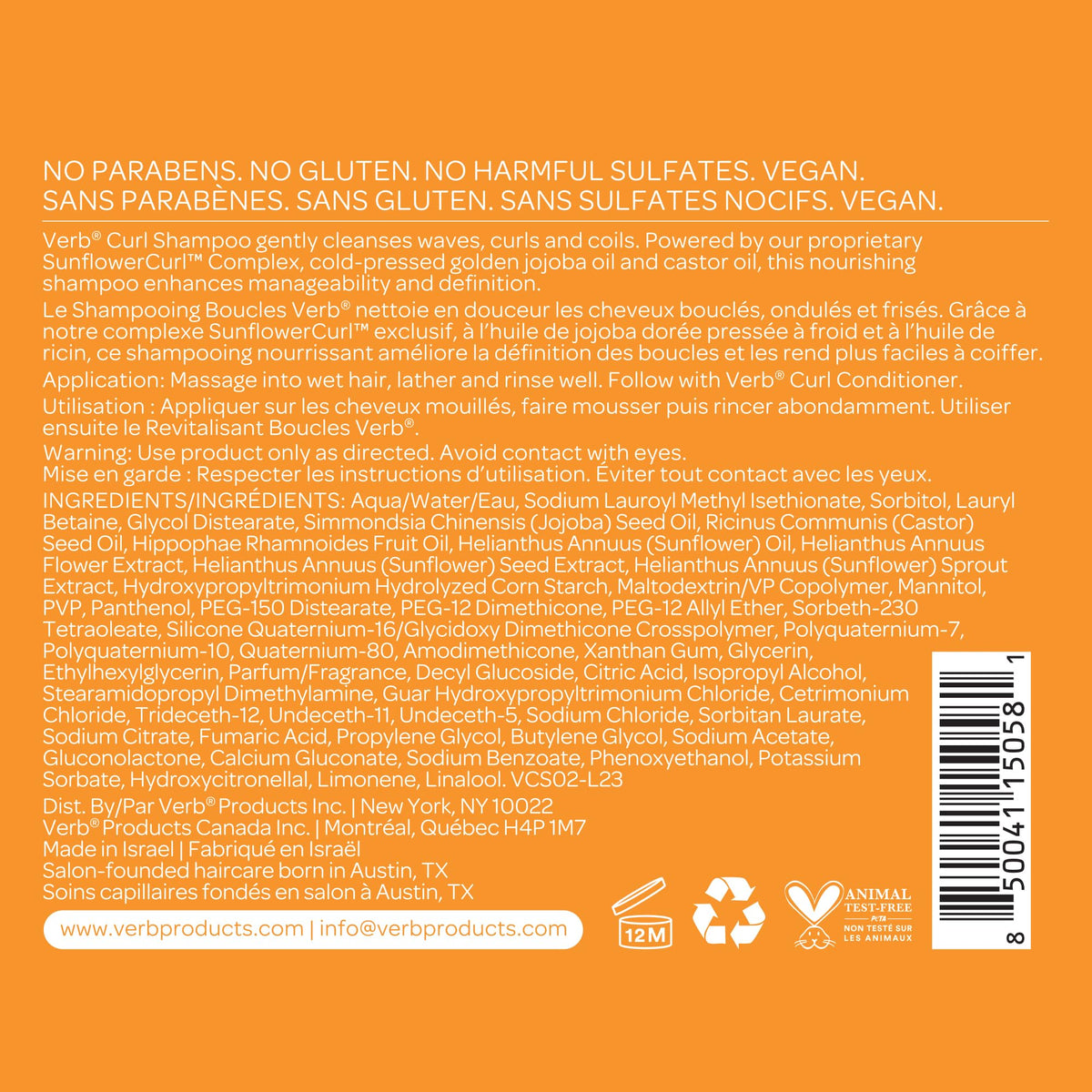 VERB curl shampoo with jojoba and castor oil jars showing nourishing benefits