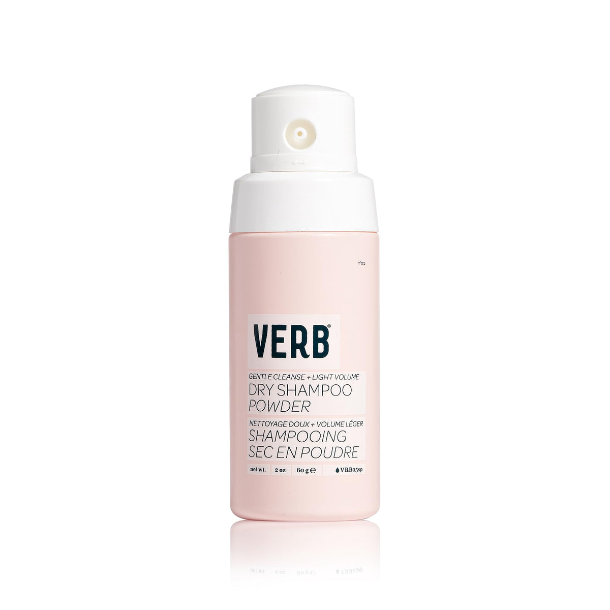 VERB dry shampoo powder front packaging showing bottle and label benefits