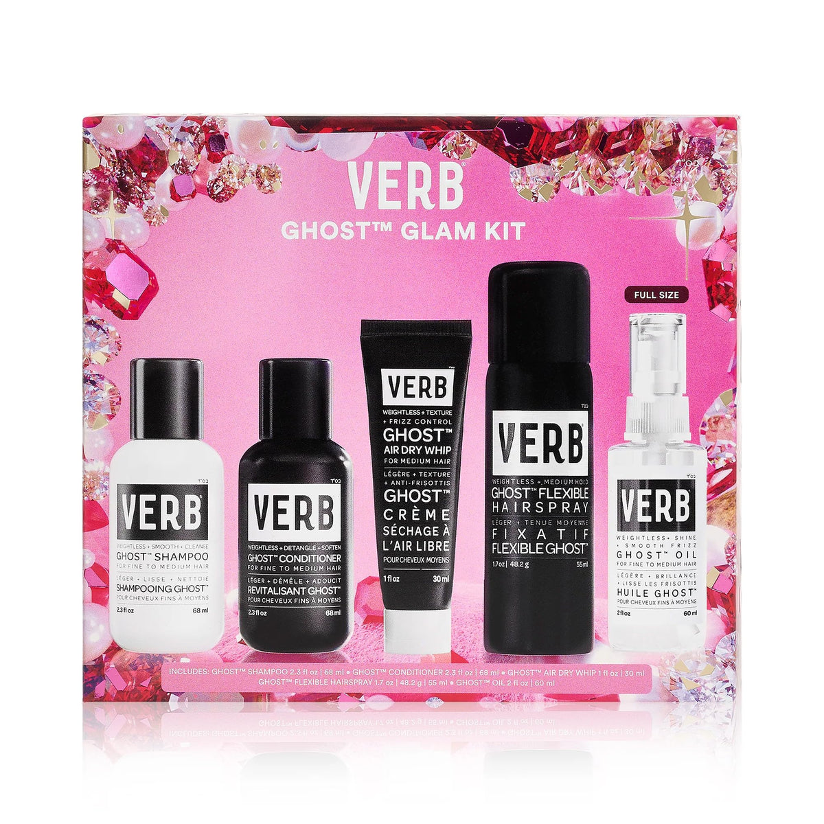 VERB ghost glam kit front packaging shows set and lightweight benefits