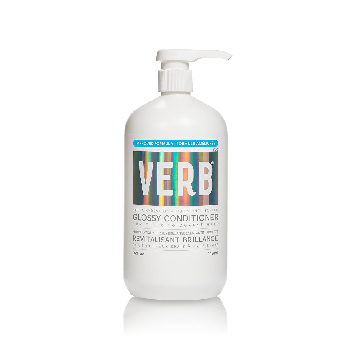 VERB glossy conditioner front bottle showing large 32 fl oz size and salon-ready benefit