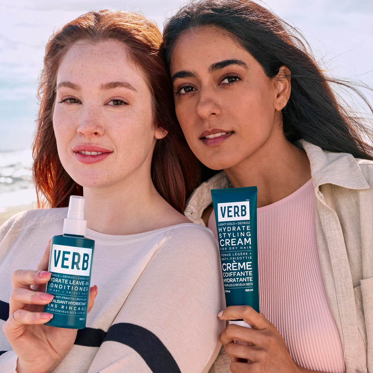 VERB before and after hair comparison showing reduced frizz benefit