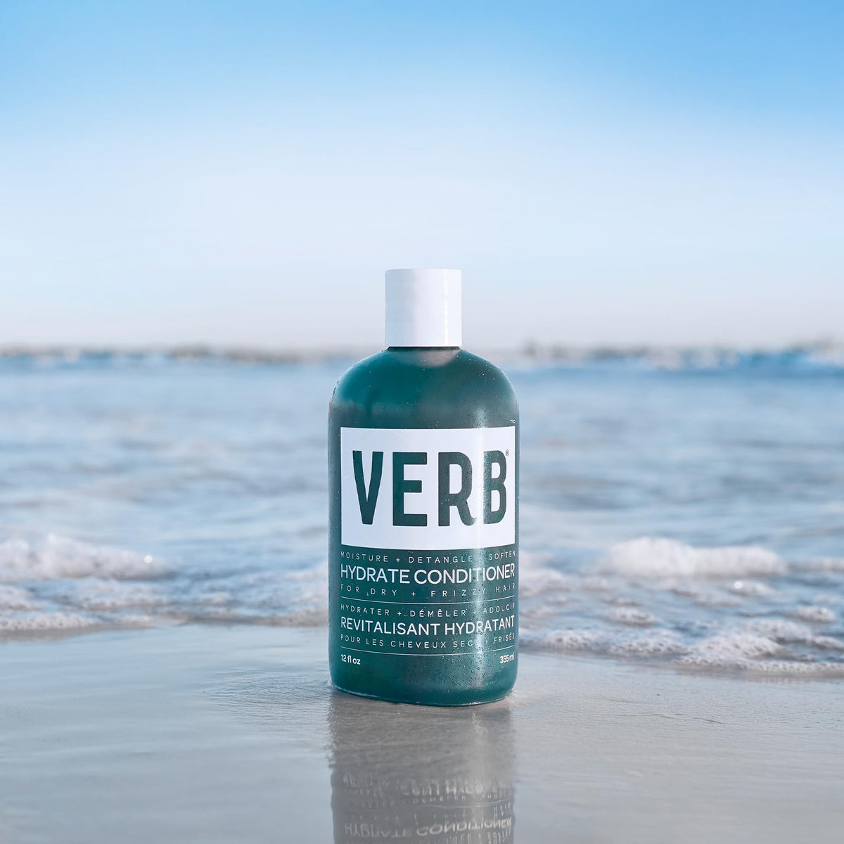 VERB conditioner on a bathroom shelf in a styled setting showing salon-quality routine