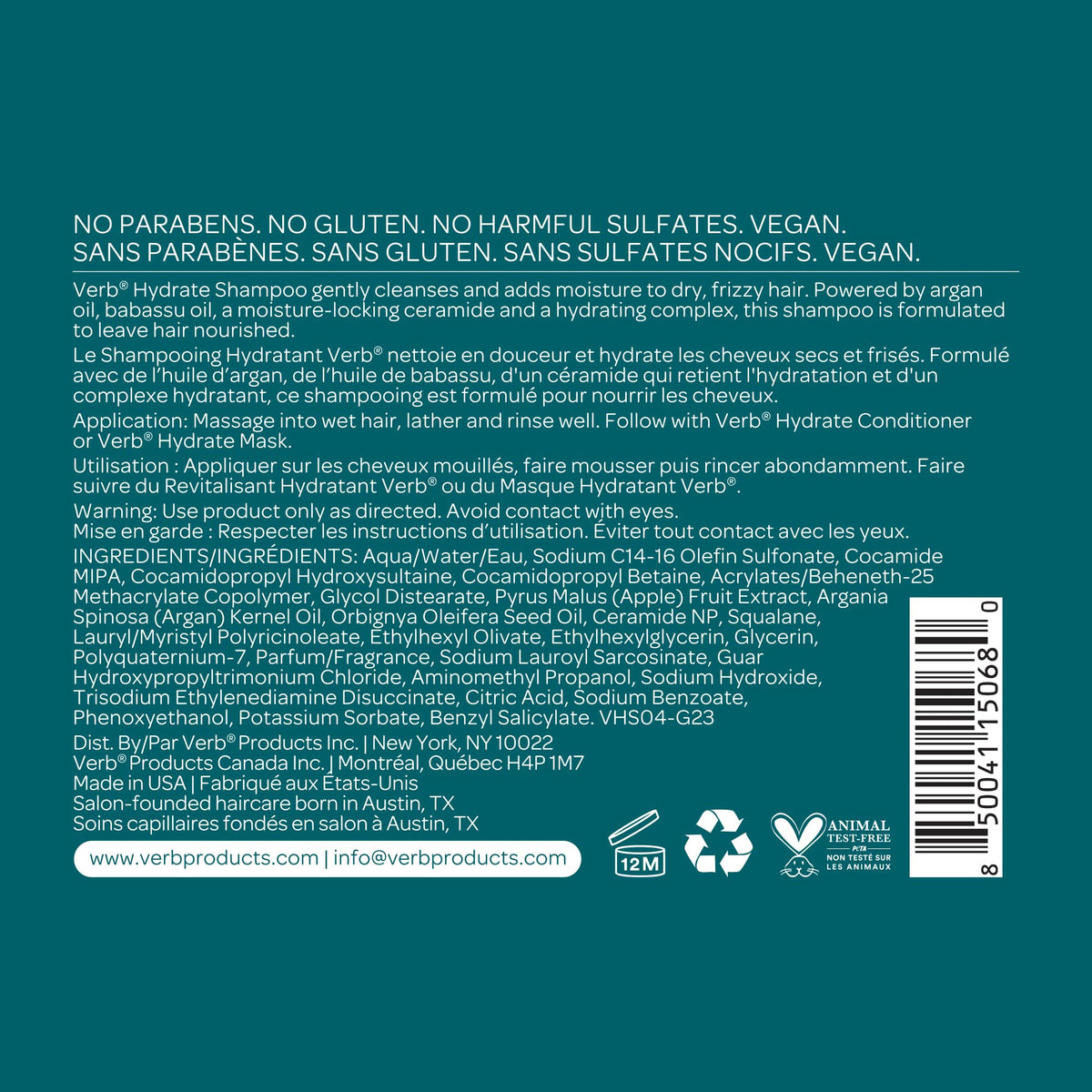 VERB hydrate label close-up showing key ingredients and clean formulation