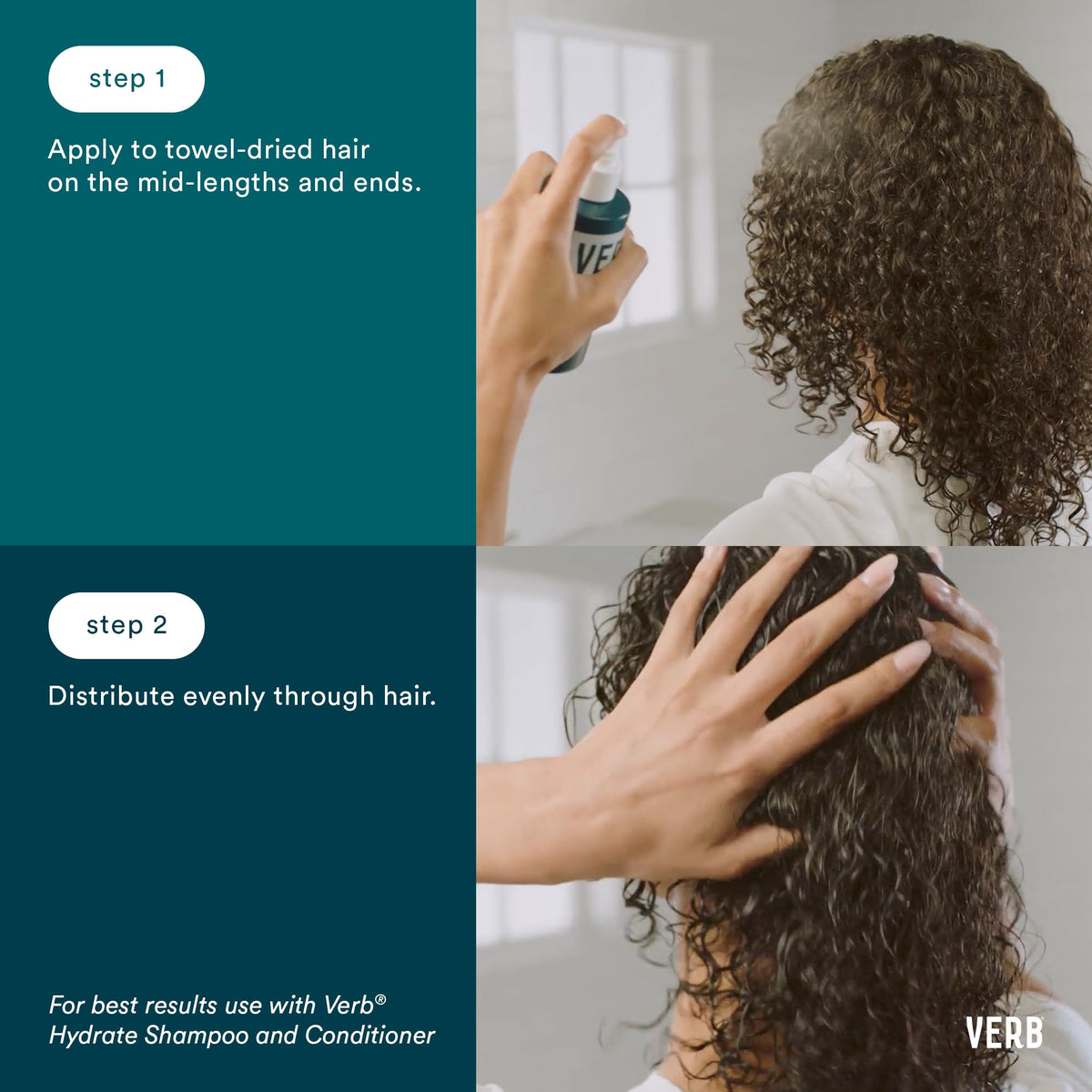VERB mist sprayed into hand demonstrating easy application benefit