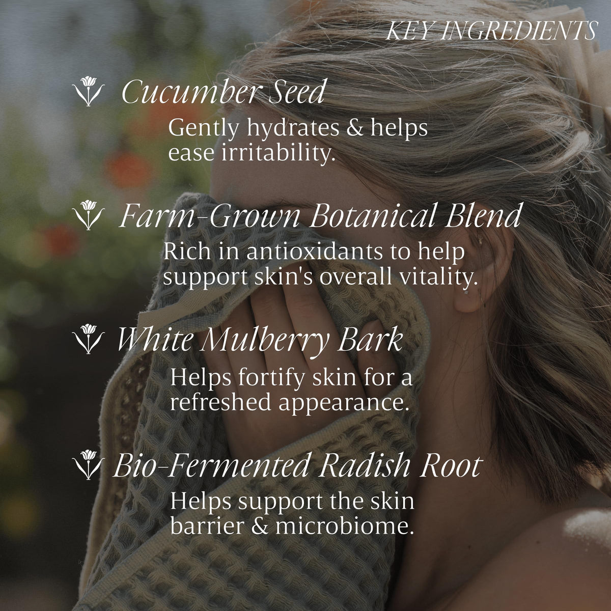 Verli applied then rinsed on cheek showing hydrated, soothed post-cleanse benefit