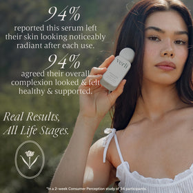 Verli serum texture drop on hand showing lightweight absorption benefit