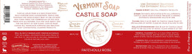 Vermont Soap patchouli rose next to common items for scale, showing large 64 oz value benefit