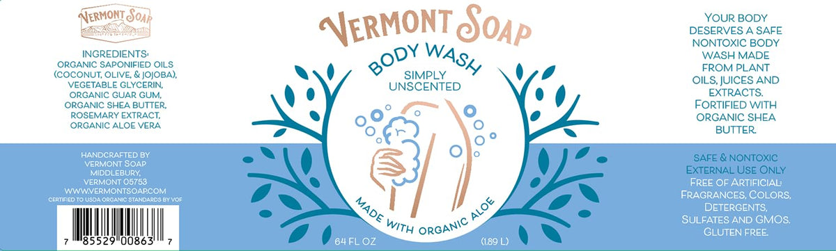 Vermont Soap bottle staged in bathroom conveying gentle everyday use benefit