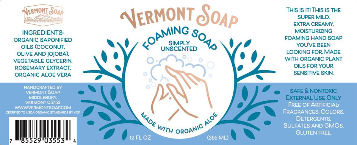 VERMONT SOAP back-label details showing certifications and ingredient clarity