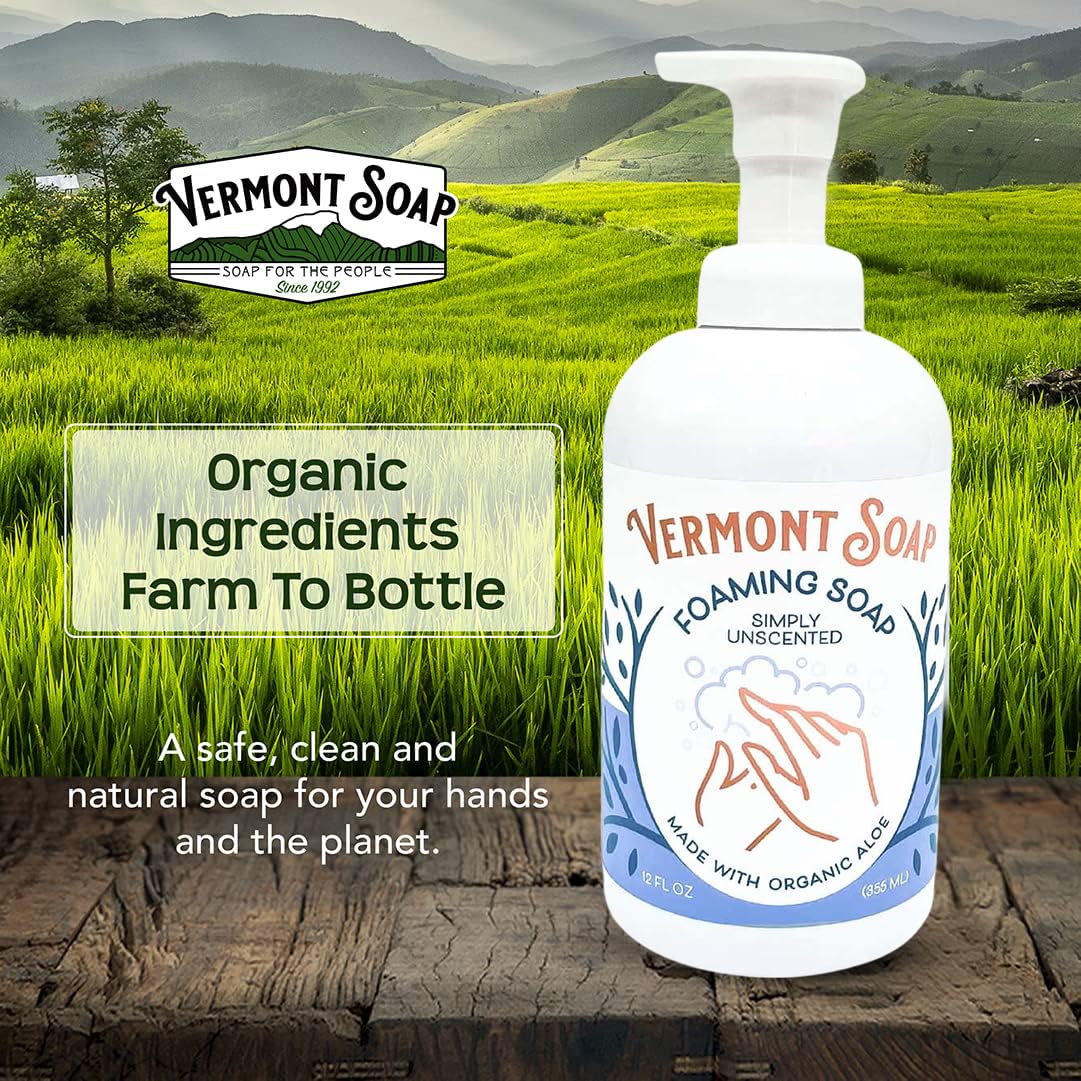 VERMONT SOAP foam texture on palm highlighting moisturizing, non-greasy lather