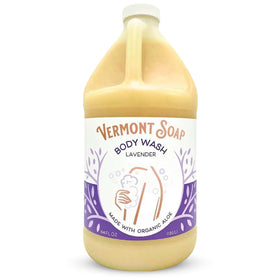 VERMONT SOAP front packaging showing unscented 64 oz bottle and clear benefit