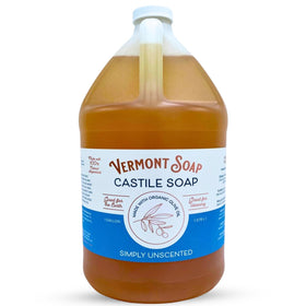 Vermont Soap gallon front label showing organic certification and unscented benefit