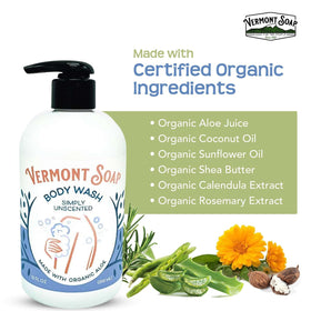 VERMONT SOAP display of organic botanicals used and ethical sourcing benefit