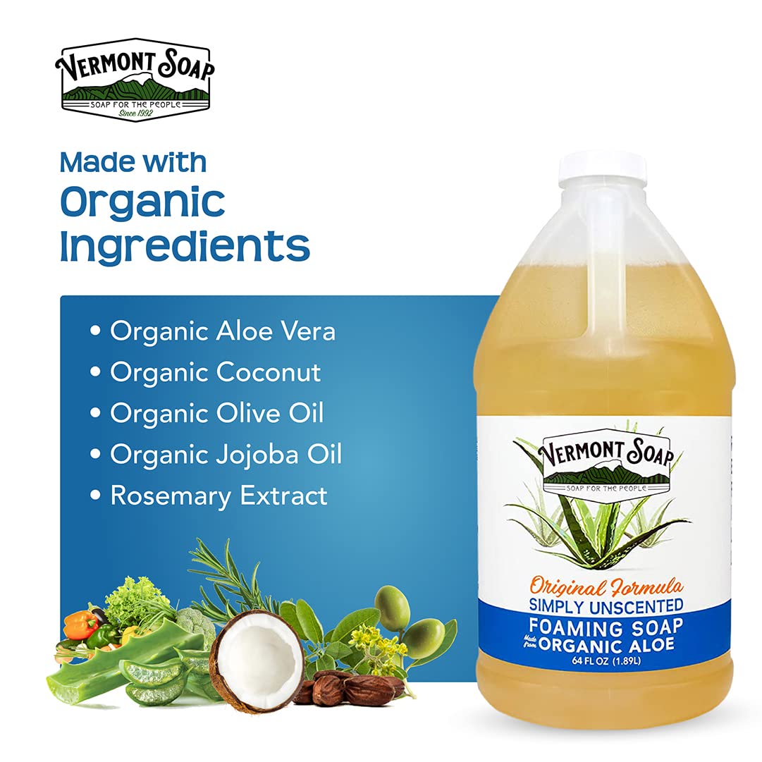 Vermont Soap organic oils and aloe ingredients highlighting natural formulation