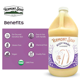VERMONT SOAP ingredient bottles display showing organic plant-based oils