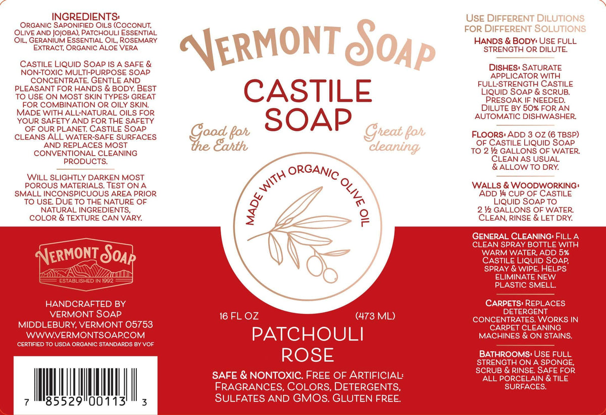 Vermont Soap organic ingredients display showing farm to bottle transparency
