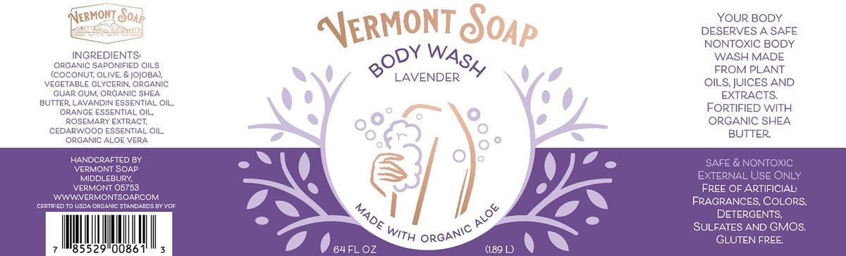 VERMONT SOAP label certifications close-up showing USDA and ethical sourcing