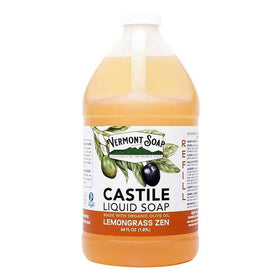 Vermont Soap front bottle showing lemongrass 64oz refill and economical benefit