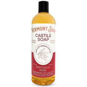 Vermont Soap front packaging showing organic Patchouli Rose benefits