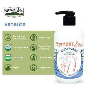 VERMONT SOAP pump dispensing mild gel for effortless daily use