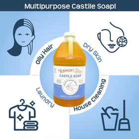 Vermont Soap scaled next to household items demonstrating 64 oz value