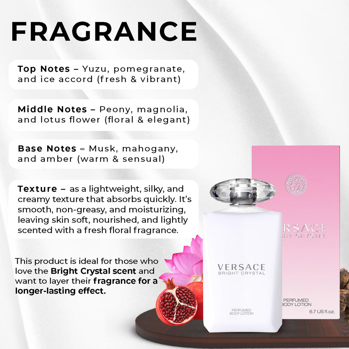 Versace Bright Crystal lotion in hand application showing fast absorption