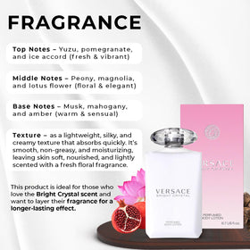 Versace Bright Crystal lotion in hand application showing fast absorption