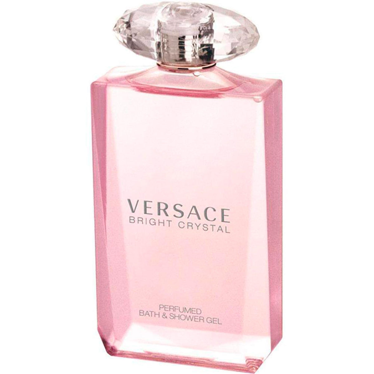 Versace Bright Crystal next to a hand for scale showing 6.7 oz size, easy travel-friendly